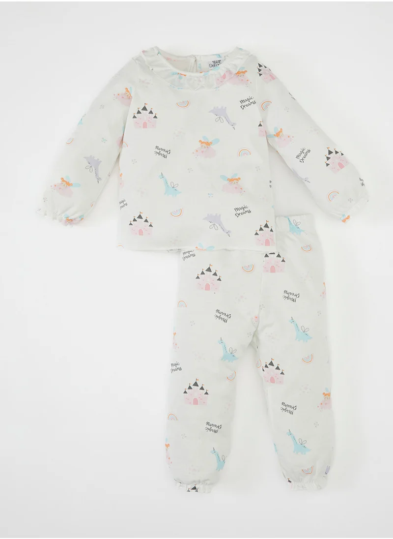 ديفاكتو Printed Long Sleeve Top And Bottom Cotton Pajama Set