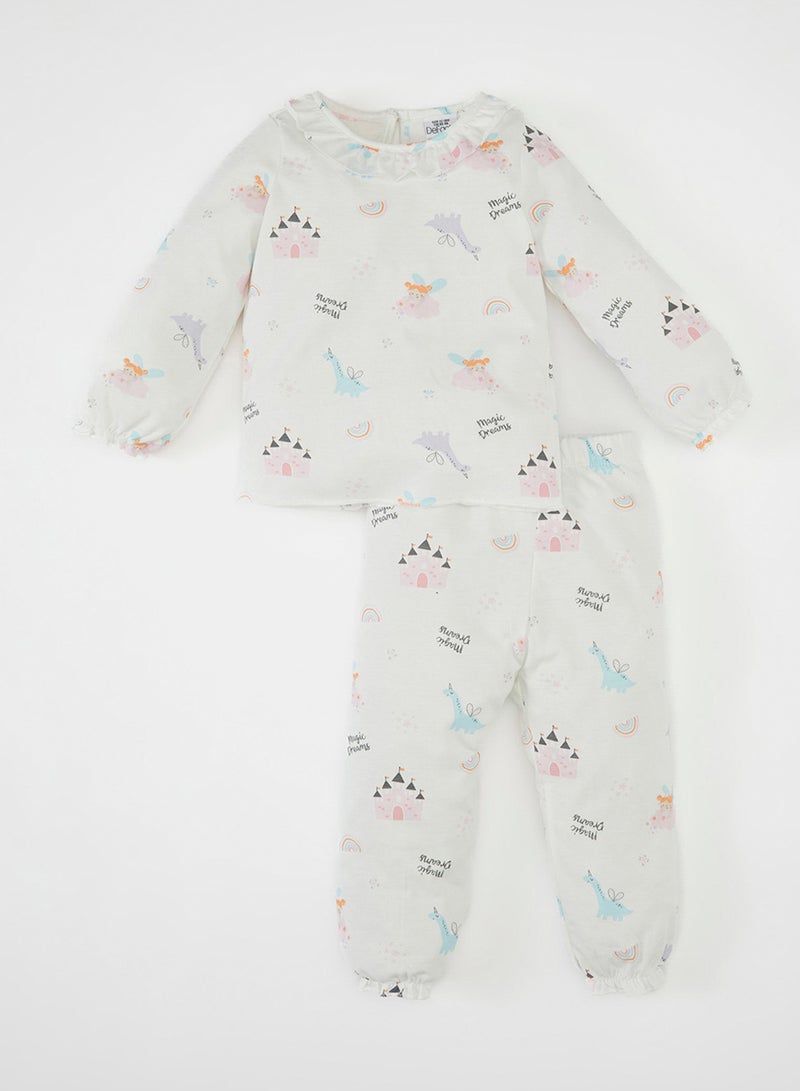 DeFacto Printed Long Sleeve Top And Bottom Cotton Pajama Set - Image 1