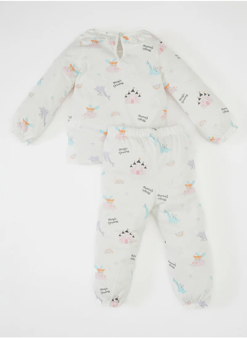 DeFacto Printed Long Sleeve Top And Bottom Cotton Pajama Set