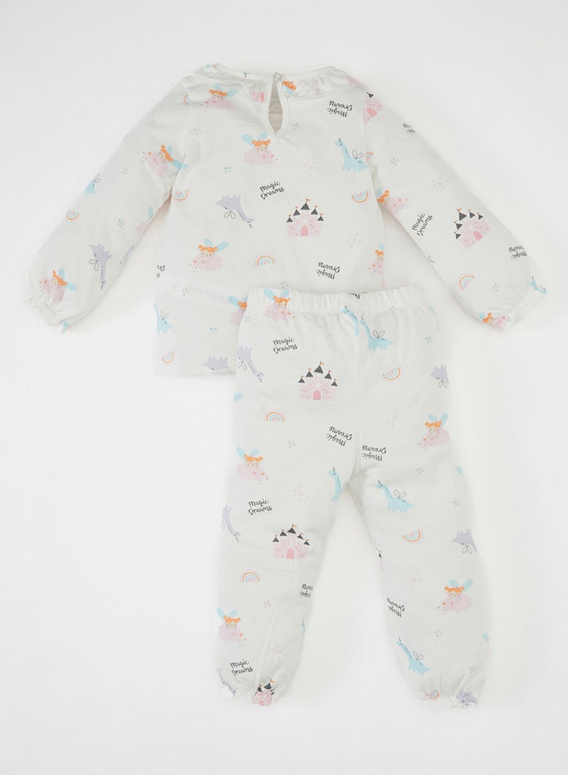 DeFacto Printed Long Sleeve Top And Bottom Cotton Pajama Set - Image 2