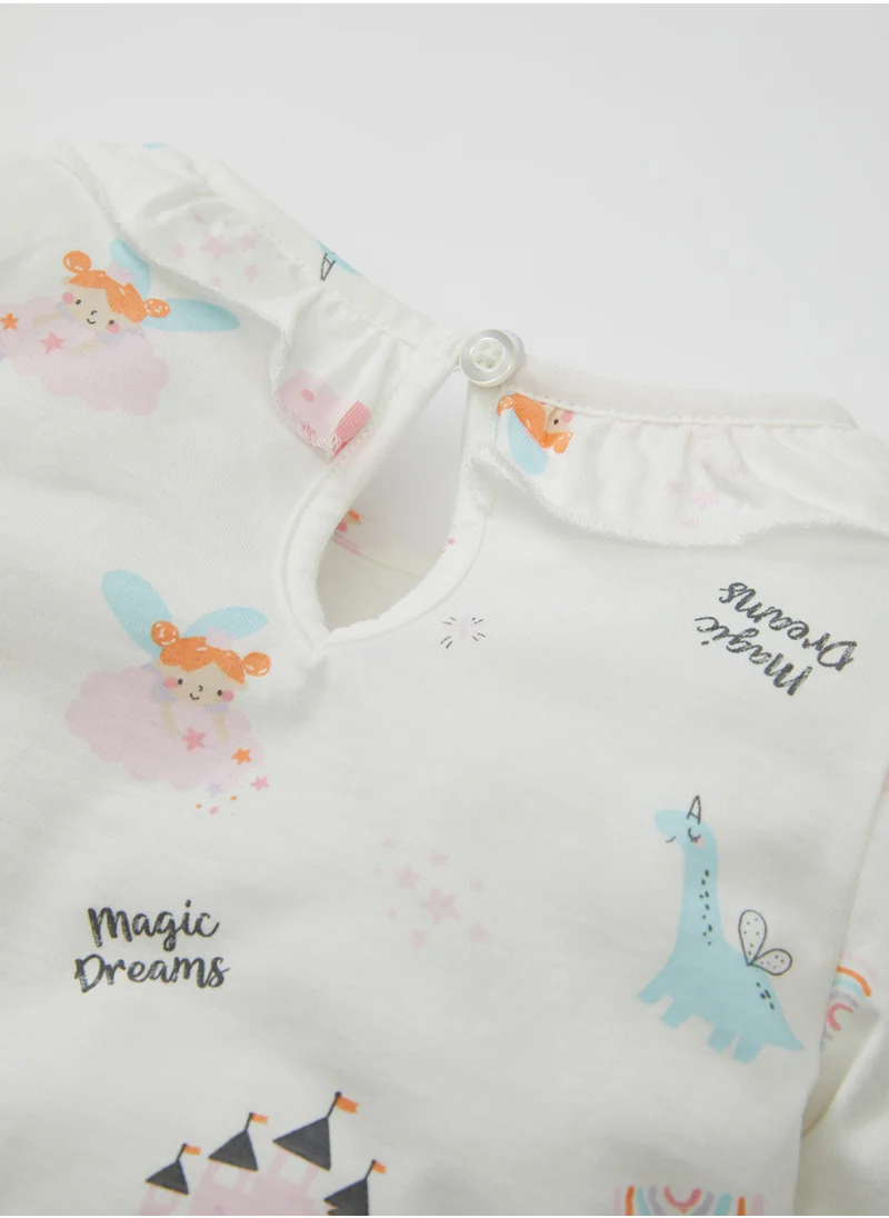 DeFacto Printed Long Sleeve Top And Bottom Cotton Pajama Set