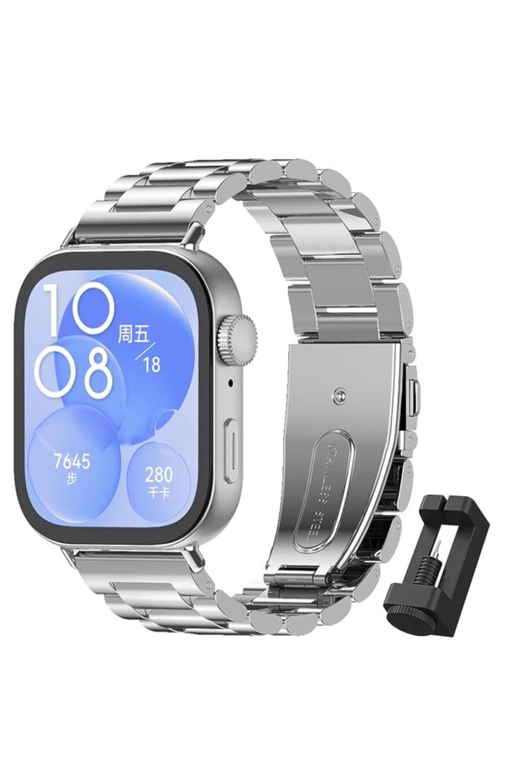 MHM Compatible with Huawei Watch Fit 4 Pro  (2025), Adjustable Stainless Steel Replacement Metal Watch Band Classic Style Practical silver - Image 1