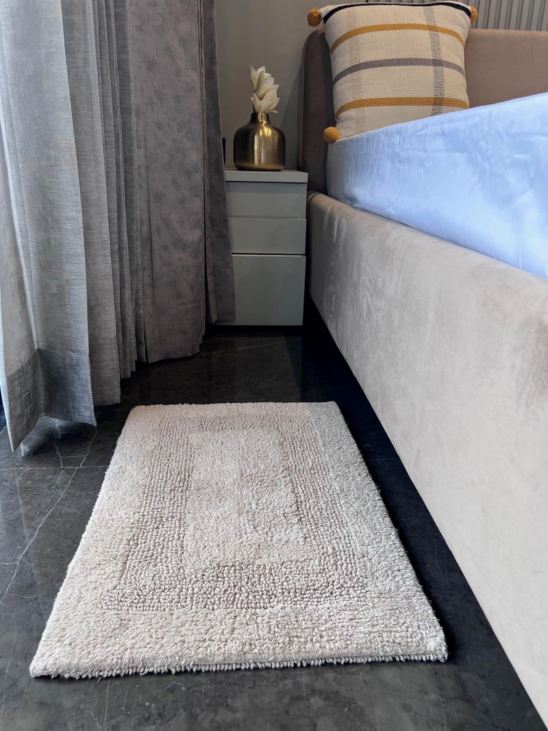 KEMA Soft 100% Cotton Linen Bath Mat 17""x24"" - Regular Use Rectangular Spa Mat Rug Plush Water Absorbent  Decorative Border for Bathroom Vanity  Bathtub/Shower - Machine Washable - 1 Pack - Image 1