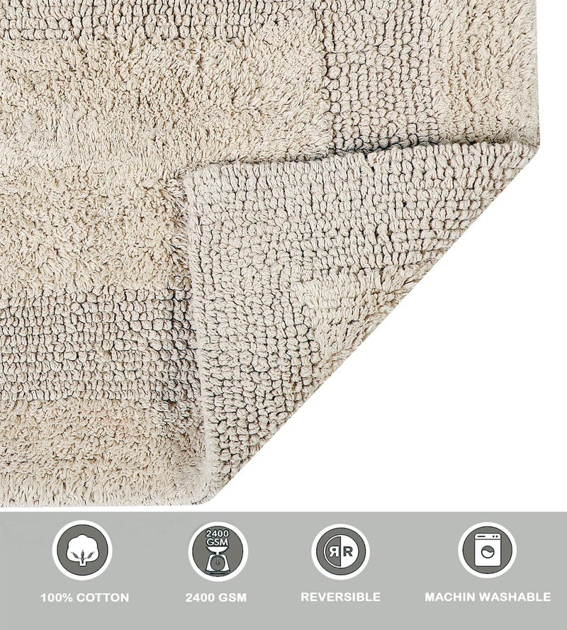 KEMA Soft 100% Cotton Linen Bath Mat 17""x24"" - Regular Use Rectangular Spa Mat Rug Plush Water Absorbent  Decorative Border for Bathroom Vanity  Bathtub/Shower - Machine Washable - 1 Pack - Image 4