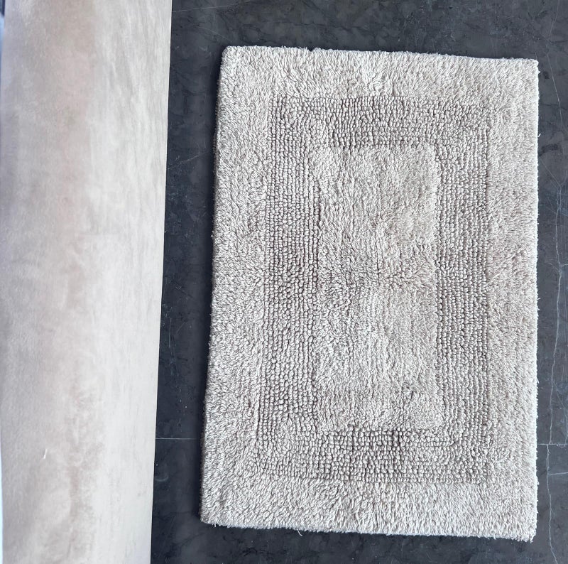 KEMA Soft 100% Cotton Linen Bath Mat 17""x24"" - Regular Use Rectangular Spa Mat Rug Plush Water Absorbent  Decorative Border for Bathroom Vanity  Bathtub/Shower - Machine Washable - 1 Pack - Image 2