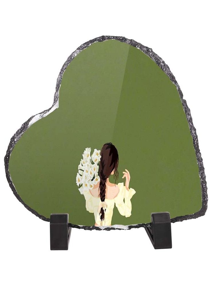 Service Zone Protective Printed White Heart Shape Marble Photo Frame for Table Top Portrait Of Lady 