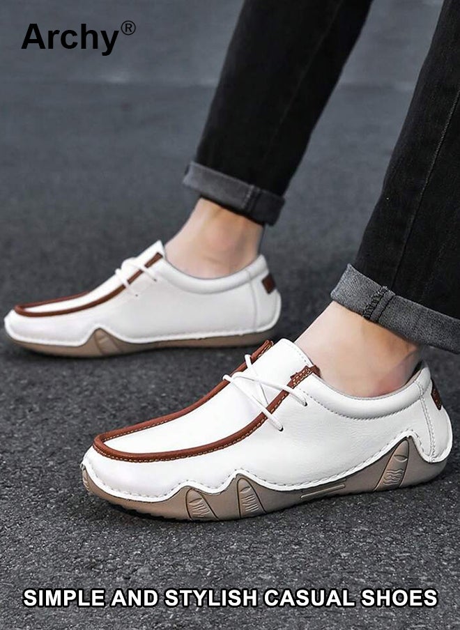 Archy Men's Casual Lace-Up Shoes - Lightweight Leather Sneakers with Non-Slip Sole, Comfortable Daily Wear for Walking & Outdoor Activities  - Image 1