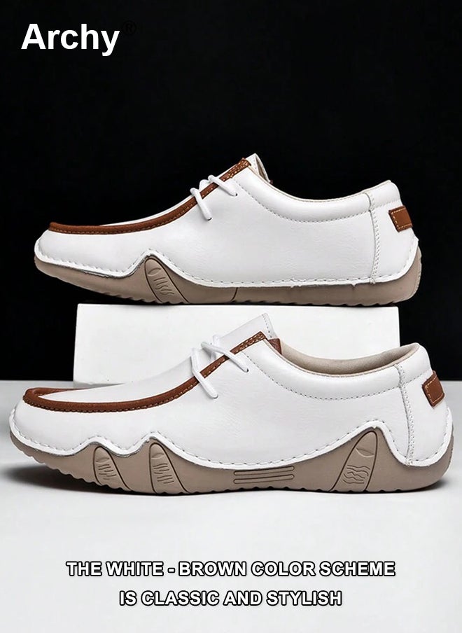 Archy Men's Casual Lace-Up Shoes - Lightweight Leather Sneakers with Non-Slip Sole, Comfortable Daily Wear for Walking & Outdoor Activities  - Image 2