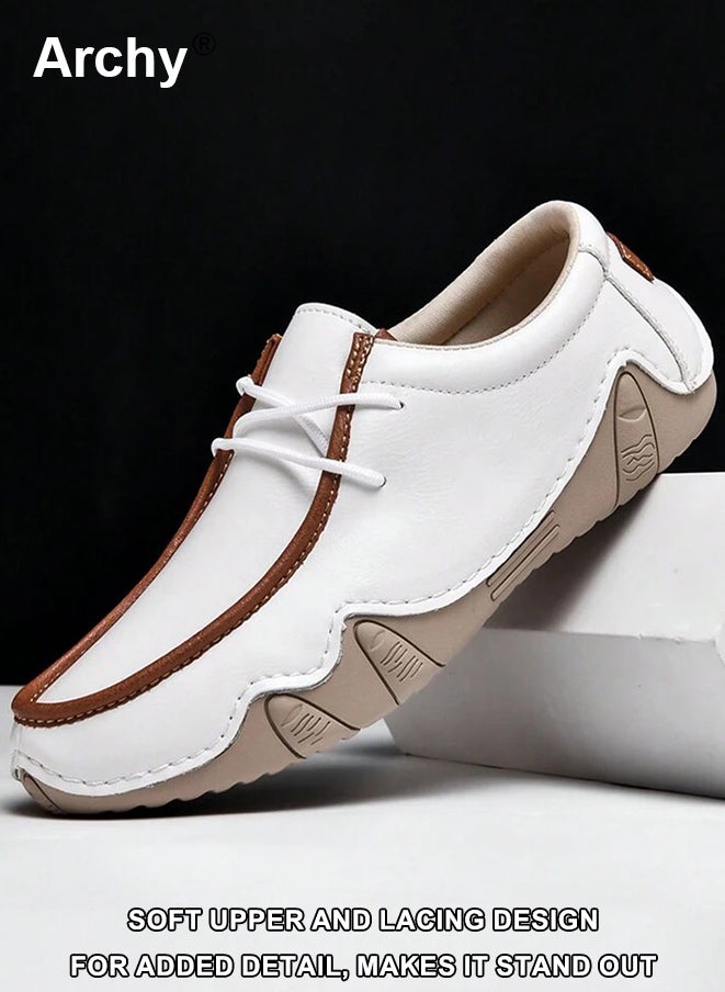 Archy Men's Casual Lace-Up Shoes - Lightweight Leather Sneakers with Non-Slip Sole, Comfortable Daily Wear for Walking & Outdoor Activities - Image 1
