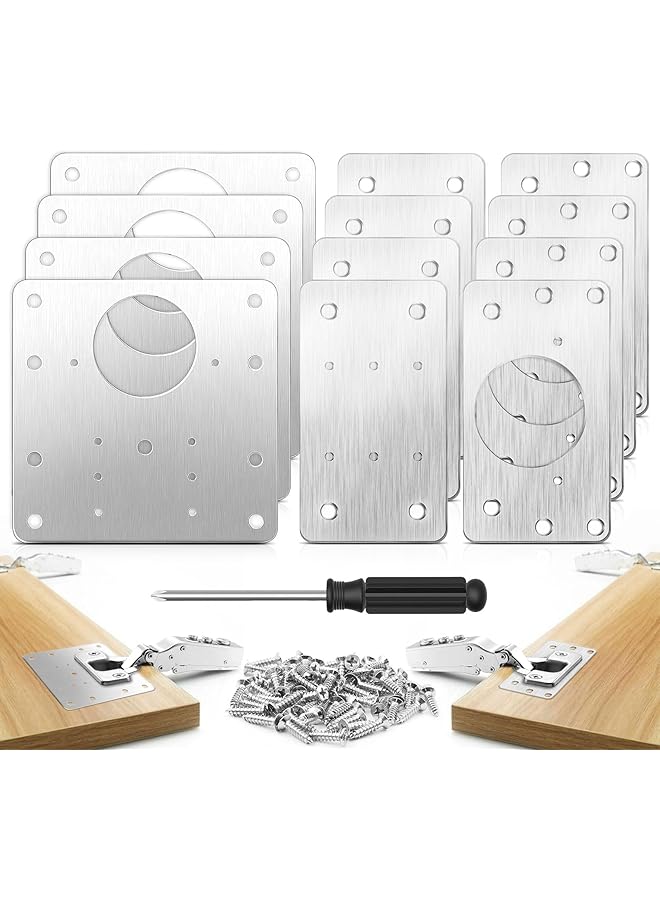 S-TOP Cabinet Hinge Repair Plate, 12 Pcs Stainless Steel Hinge Repair Brackets, Hinge Fixing Plate for Kitchen Cabinets, Wardrobes, TV Cabinets (Silver/12 Pcs) - Image 1