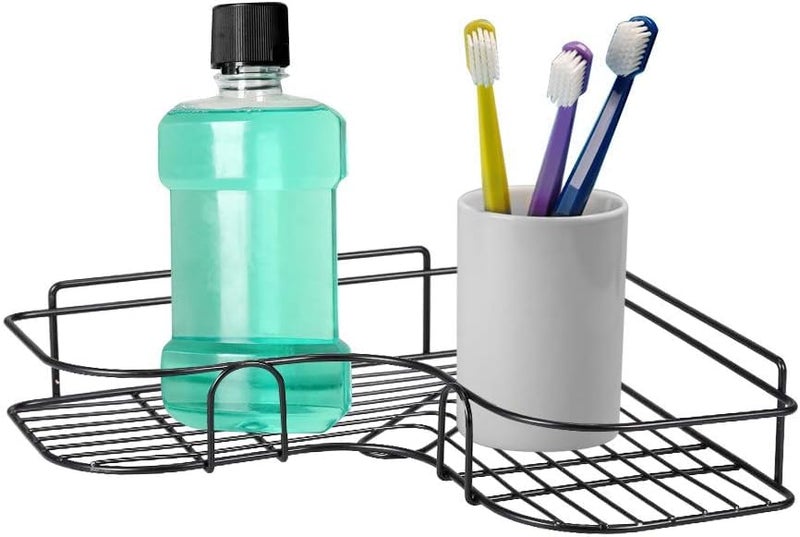 Corner Shelf, Black Bathroom Shelf, No Drilling Required Secure Hold by Adhesive Pad for Your Bathroom, Kitchen and Toilet  - Image 1