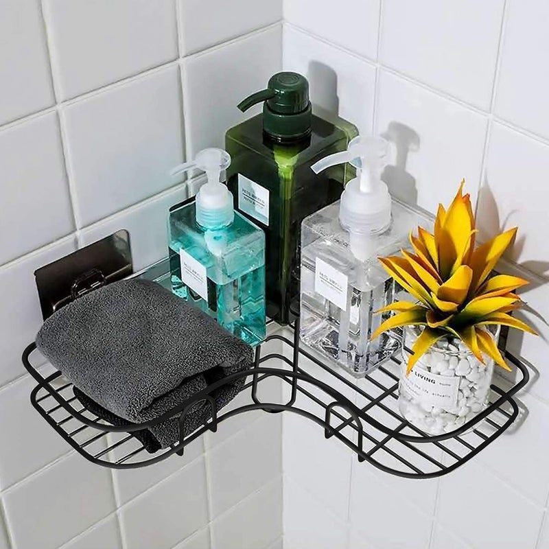 Corner Shelf, Black Bathroom Shelf, No Drilling Required Secure Hold by Adhesive Pad for Your Bathroom, Kitchen and Toilet  - Image 2