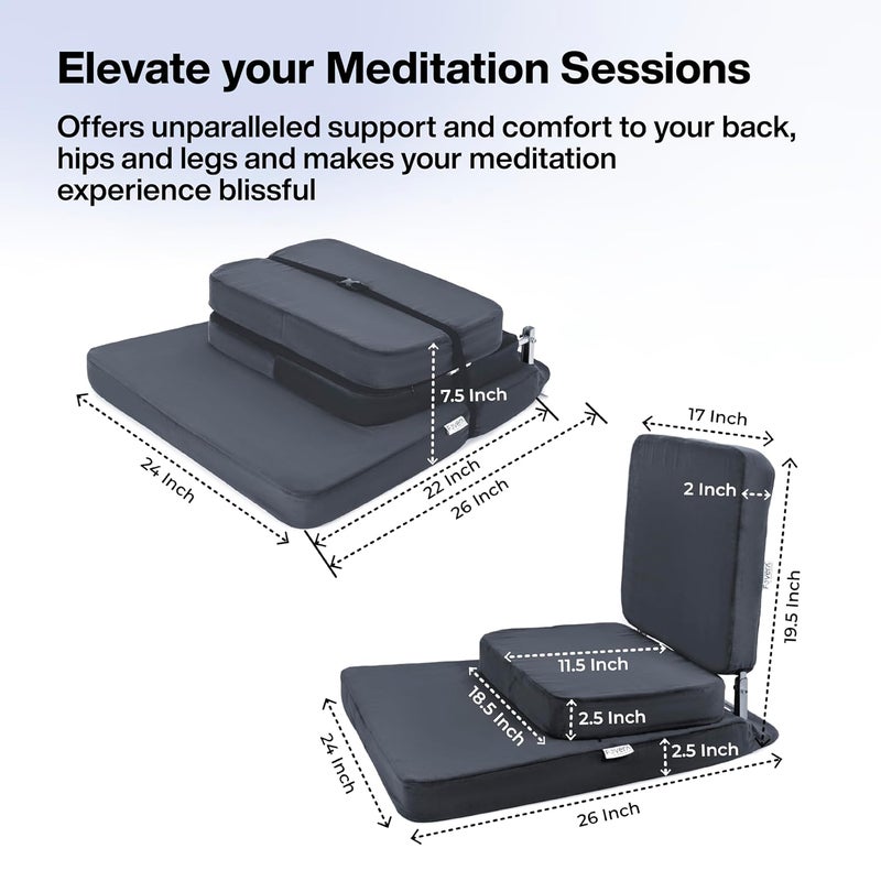FOverA كرسي التأمل FOVERA ضمان 2 سنوات كرسي أرضي كبير قابل للطي مع دعم للظهر للاسترخاء اليوغا التأمل كتلة التأمل إطار SS غطاء قابل للغسل محمول رمادي داكن - Image 4