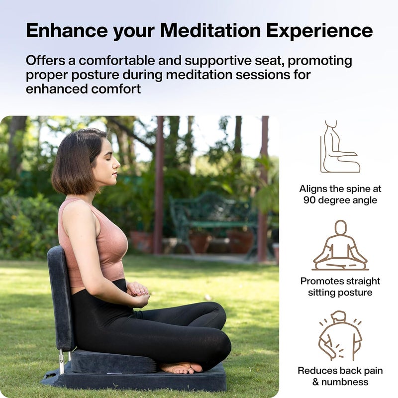 FOverA كرسي التأمل FOVERA ضمان 2 سنوات كرسي أرضي كبير قابل للطي مع دعم للظهر للاسترخاء اليوغا التأمل كتلة التأمل إطار SS غطاء قابل للغسل محمول رمادي داكن - Image 2