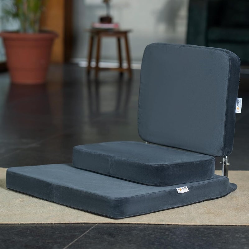 FOverA كرسي التأمل FOVERA ضمان 2 سنوات كرسي أرضي كبير قابل للطي مع دعم للظهر للاسترخاء اليوغا التأمل كتلة التأمل إطار SS غطاء قابل للغسل محمول رمادي داكن - Image 1