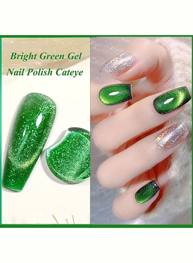 MISS Green Cat Eye Gel Polish, UV/LED Soak-Off Magnetic Nail Polish with Holographic Glitter, Long-Lasting Salon-Quality Nail Art, 7.5ml（003# Green） - Image 4