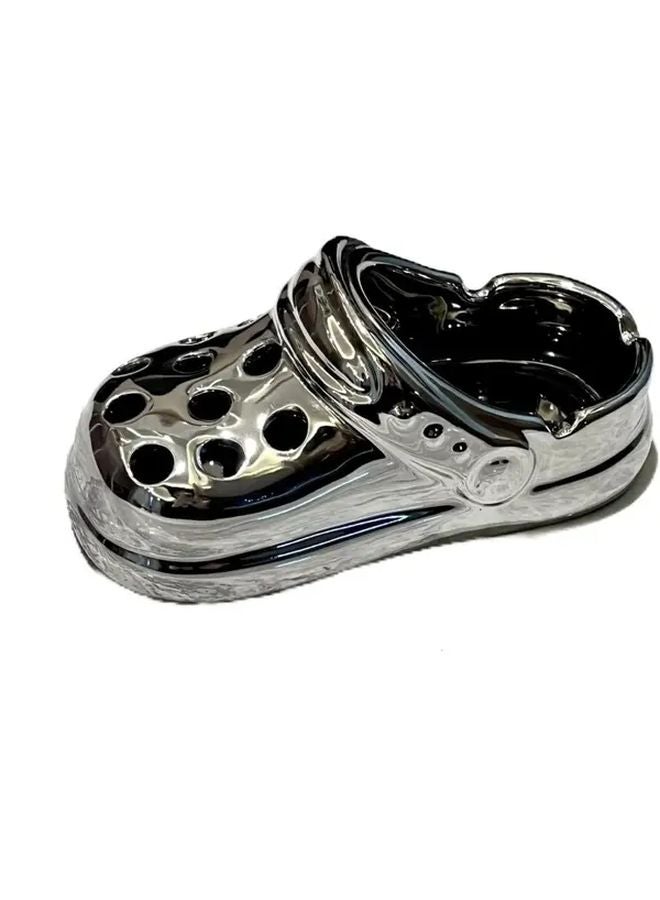 منفضة سجائر خزفية فضية مع حوض عميق وقاعدة غير قابلة للانزلاق وحامل سيجار مقاوم للرياح، ديكور عصري لمكتب المنزل أو المكتب. - Image 4