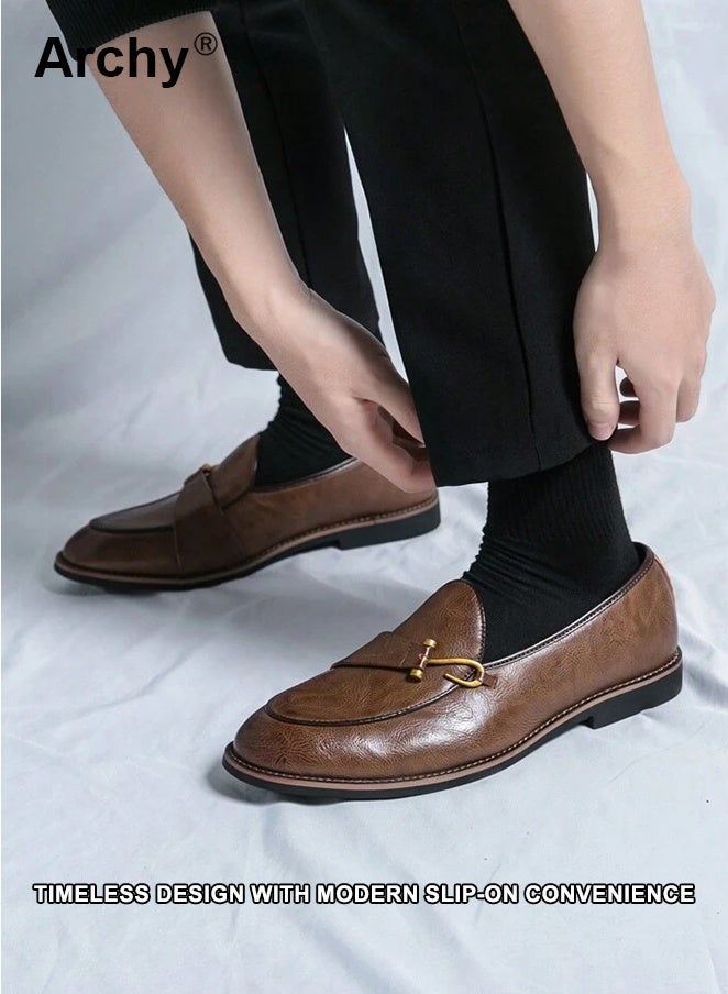 Archy Men's Leather Shoes - Business Formal Slip-Ons | Trendy Low-Cut, No-Tie Design for Office & Casual Wear Spring/Summer - Image 1