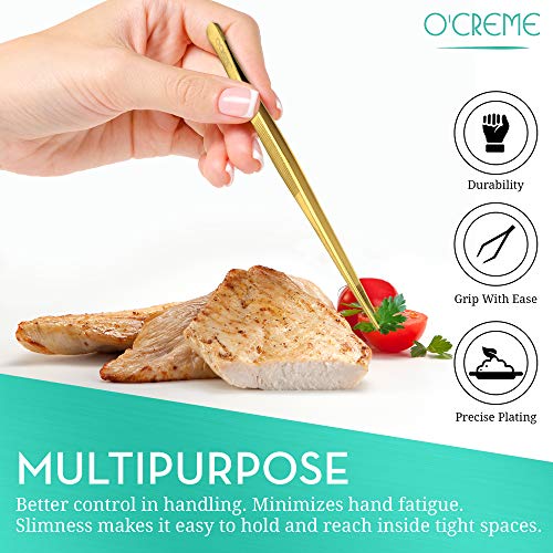 O'Creme 10 Inch Black Precision Stainless Steel Kitchen Tweezer Tongs with Serrated Tips for Gripping - Image 2