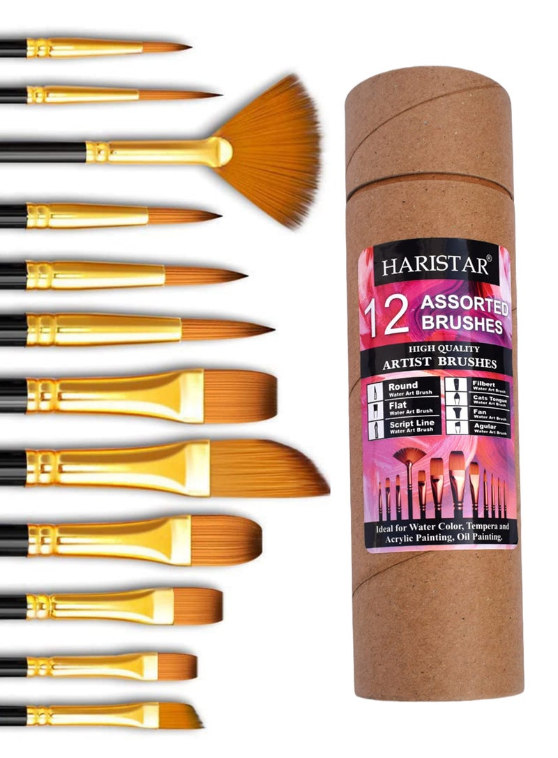 Haristar Handmade Professional Artist Painting Brush Set for Acrylic, Watercolor, & Gouache Painting with Brush Holder - Cruelty-Free (12 Assorted Brushes),(Matte Black) - Image 2