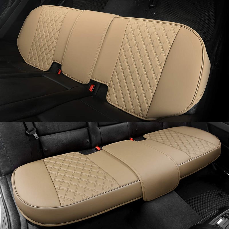Black Panther Luxury PU Leather Rear Car Seat Cover, Compatible with Most Vehicles with 5 Seats, Adjustable Length 49-55'', Diamond Pattern Embroidery (Beige) - Image 2