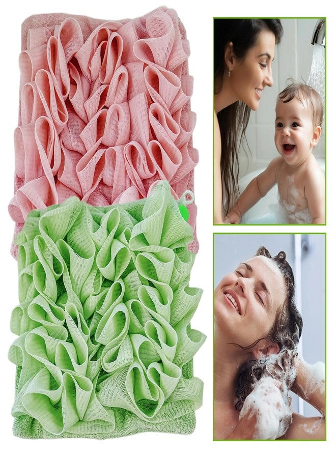 QIYUDA 2pcs Loofah Cloth for Bar Soap, Loofah Washcloth Pink and Green Shower Ball 2-in-1 - Image 3