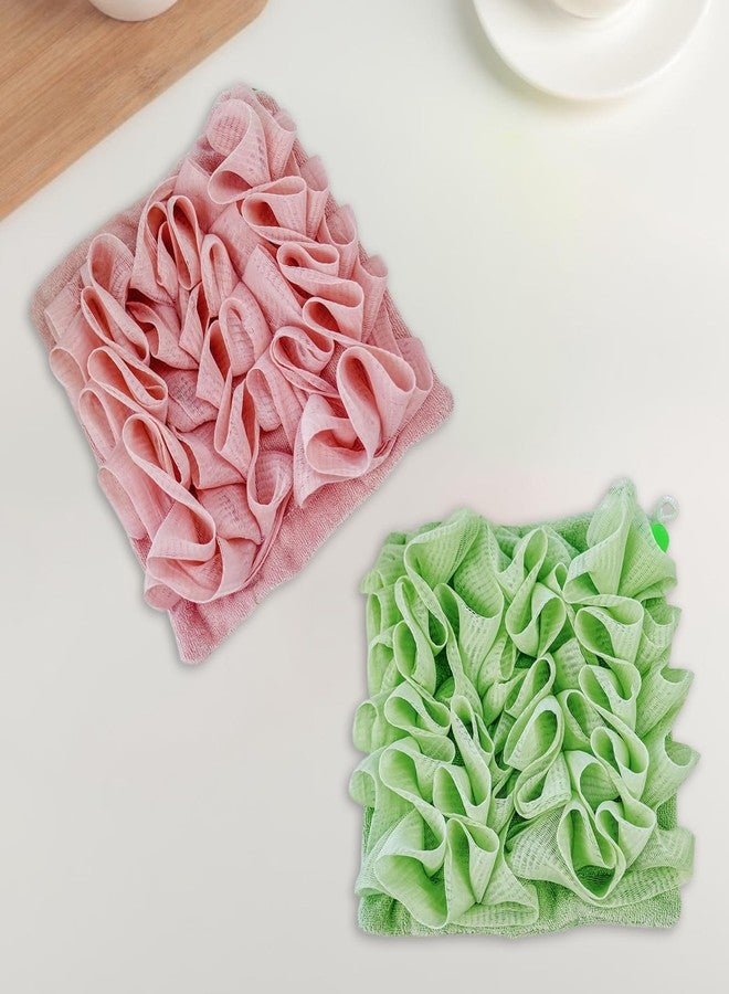 QIYUDA 2pcs Loofah Cloth for Bar Soap, Loofah Washcloth Pink and Green Shower Ball 2-in-1 - Image 4