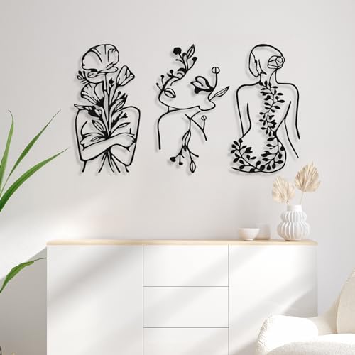 Photect 3 Pcs Metal Wall Art Decor Minimalist Abstract Woman Wall Art Metal Modern Line Drawing Decor Female Single Line Home Hanging for Bedroom Bathroom Living Room HousewarmingPlantBlack - Image 3