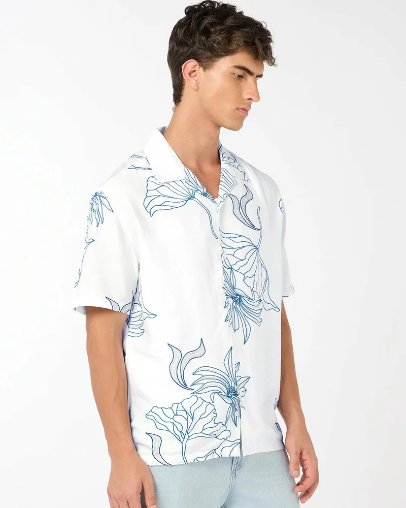 bewakoof Men's White All Over Printed Oversized Shirt