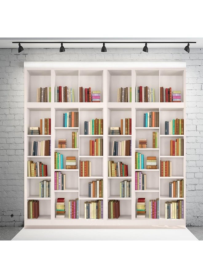 AOFOTO - 6X6Ft Modern School Bookcase Background Library Books Shelves Study Bookrack White Bookshelf Backdrop With Floor For Photography Students Teachers Portrait Photoshoot Vinyl Photo Studio Props - Image 1