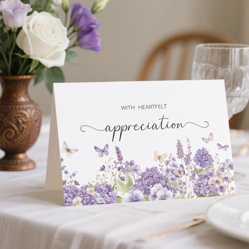 HiABNRT 25 Pack Funeral Thank You Cards with Envelopes, Purple Watercolor Floral Butterfly Design 4x6In Message Inside Sympathy Thank You Card for Funeral Bereavement - Image 3