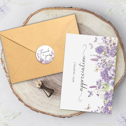 HiABNRT 25 Pack Funeral Thank You Cards with Envelopes, Purple Watercolor Floral Butterfly Design 4x6In Message Inside Sympathy Thank You Card for Funeral Bereavement - Image 4