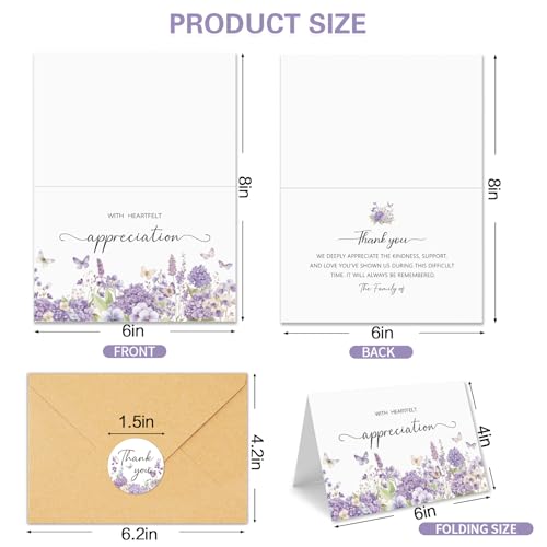 HiABNRT 25 Pack Funeral Thank You Cards with Envelopes, Purple Watercolor Floral Butterfly Design 4x6In Message Inside Sympathy Thank You Card for Funeral Bereavement - Image 2