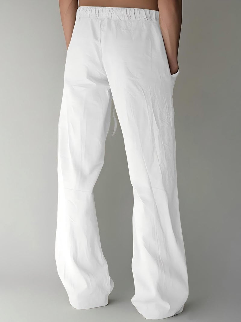 PIDOGYM Mens Cotton Linen Pants, Summer Beach Pants Casual Loose Fit with Elastic Waist Drawstring White - Image 4
