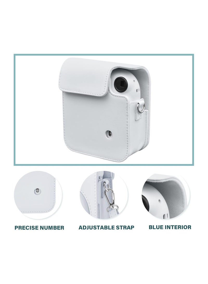 O Ozone Protective Case for Fujifilm Instax Mini 12 Instant Camera, PU Leather Camera Carrying Bag Cover with Adjustable Shoulder Strap and Mini Photo Album 64 Pockets - White - Image 2
