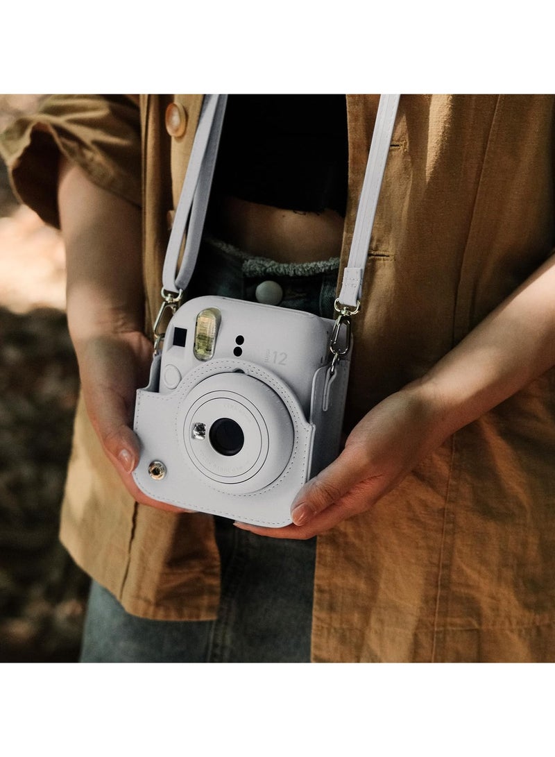 O Ozone Protective Case for Fujifilm Instax Mini 12 Instant Camera, PU Leather Camera Carrying Bag Cover with Adjustable Shoulder Strap and Mini Photo Album 64 Pockets - White - Image 5
