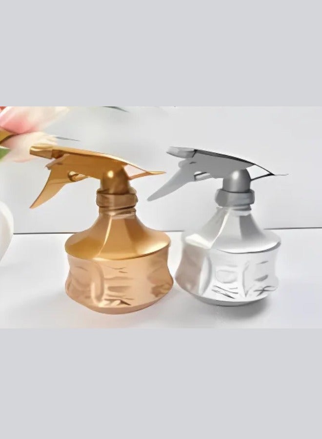 2-Piece Gold and Silver Sprayer Set - 500ml - Adjustable and Lockable Nozzles, Refillable Plastic Bottles for Cleaning, Gardening, Hair Care, Sanitizing, and Craft Projects