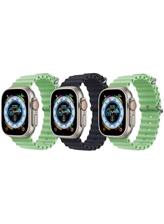 IAF Silicone Ocean Band Mint Green, Black and Mint Green for Apple Watch Ultra 8 49mm Set of 3