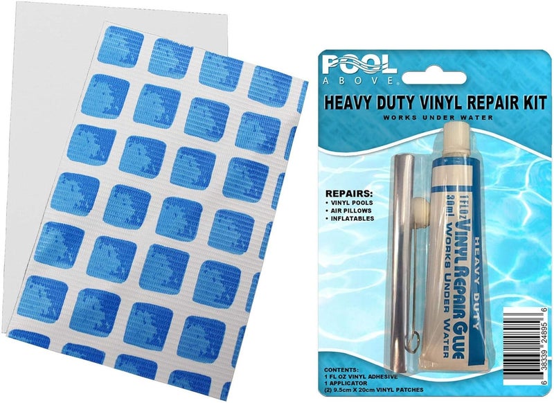 Pool Above Ultra Frame Pool Liner Repair Kit | Durable Vinyl Glue with Option of Glue-Down or Peel-and-Stick Blue Pool Print Patches for Reliable Repairs White - Image 1
