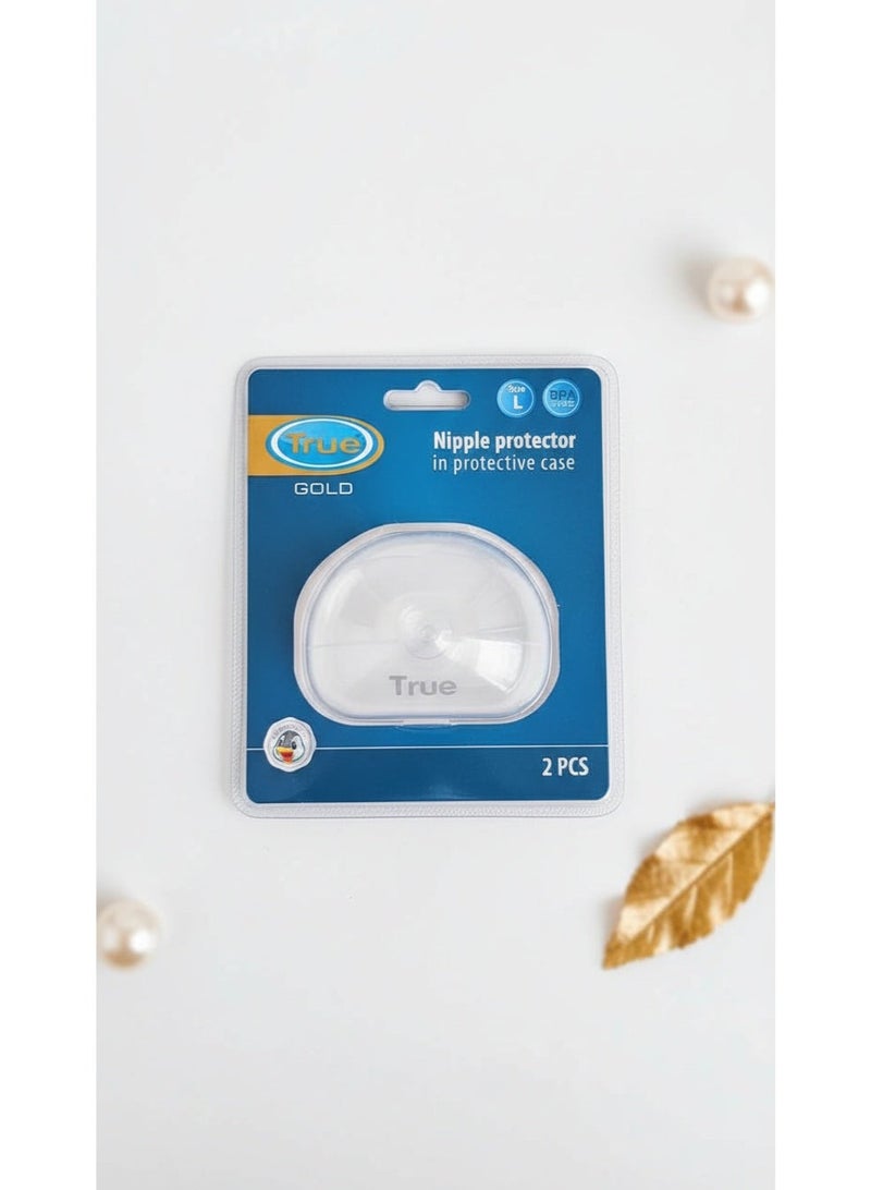 ترو واقي حلمة ترو جولد مع علبة حماية | قطعتان | المقاس الكبير L | خالٍ من مادة BPA | واقٍ سيليكون ناعم للرضاعة | حماية لطيفة للحلمات الحساسة - Image 1