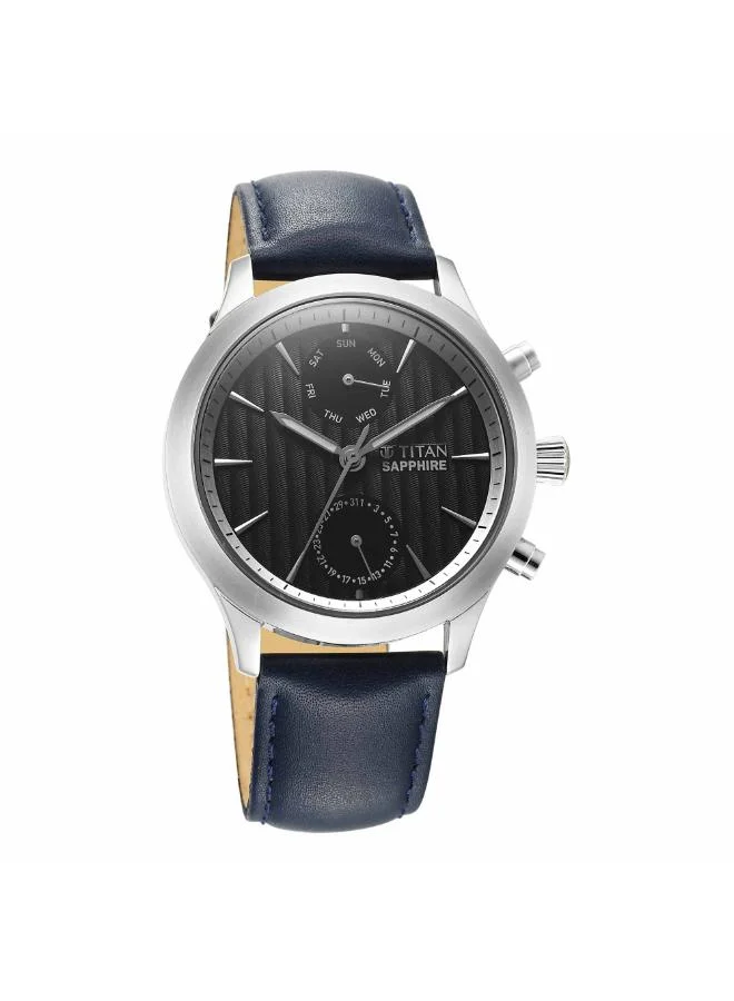تيتان Men Multifunction Display Watch With Blue Leather Strap - 1874SL02
