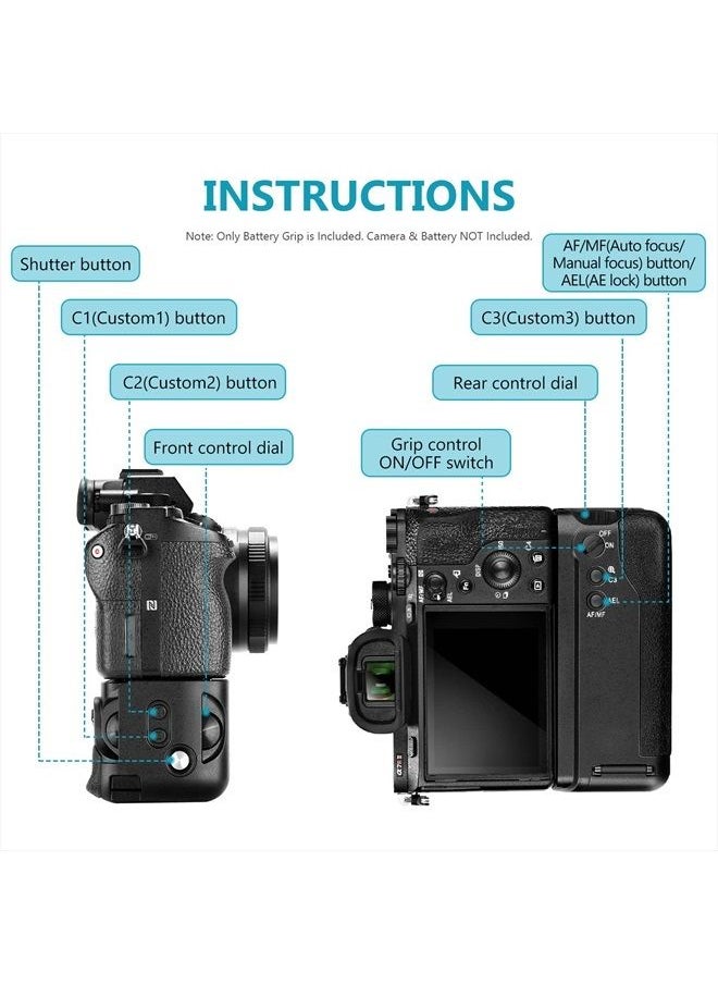 Neewer - Vertical Battery Grip Replacement, Compatible with Sony VG-C2EM Works with NP-FW50 Battery for Sony A7 II A7S II and A7R II Cameras (Battery NOT Included) - Image 1