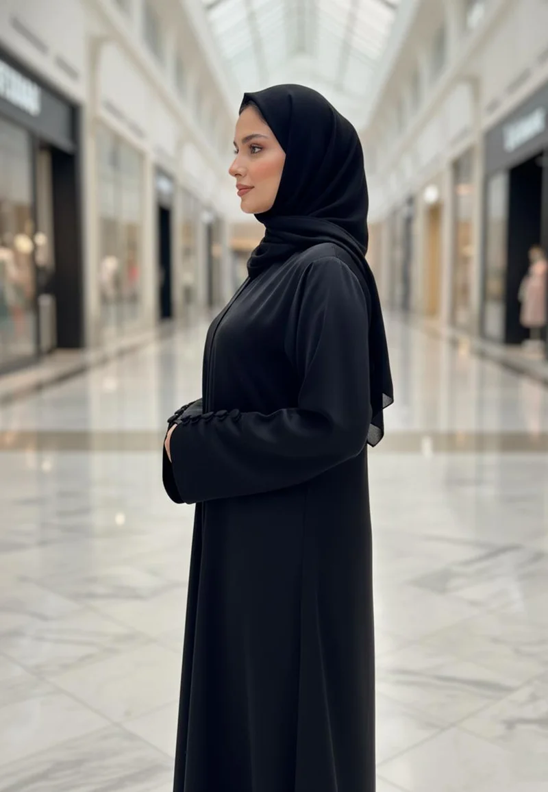 النخبة عباية عصرية بأزرار سوداء من قماش ندا