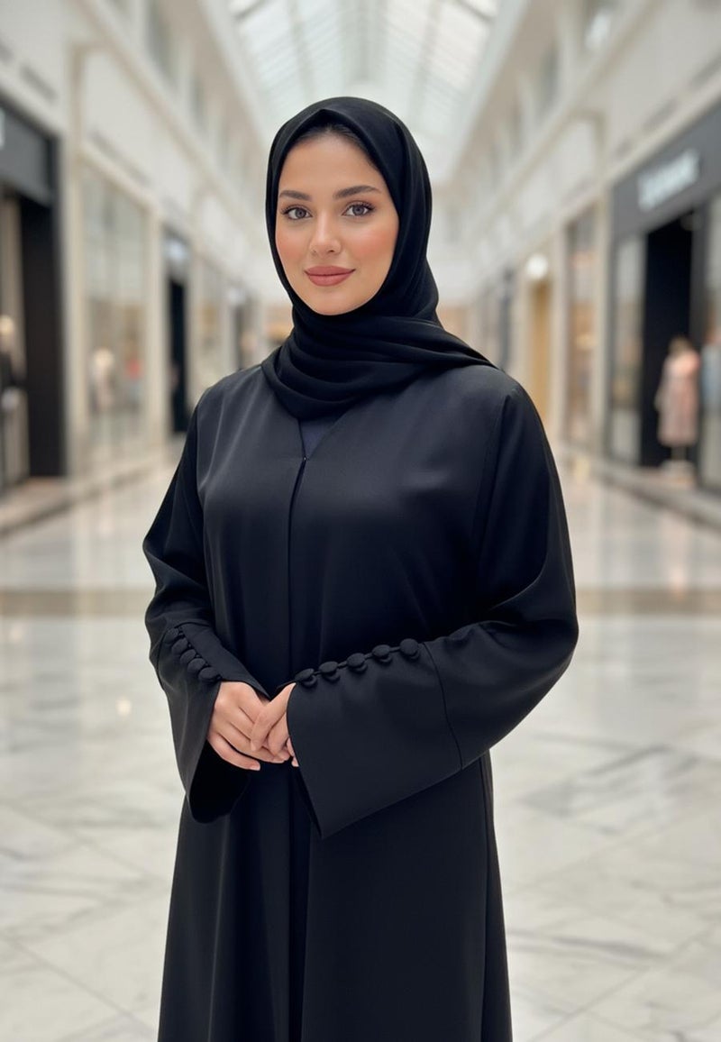 النخبة عباية عصرية بأزرار سوداء من قماش ندا - Image 2