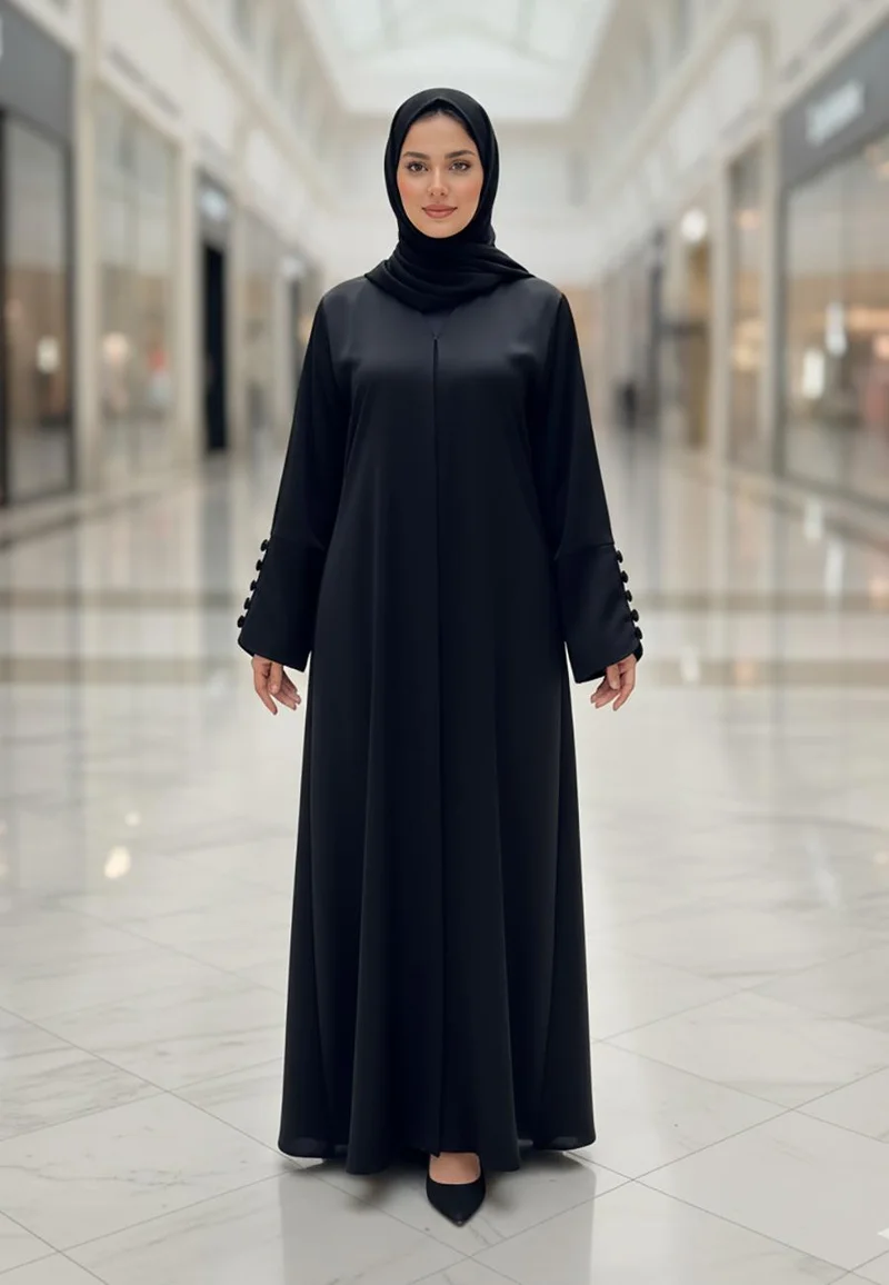 The Modern Cuff Black Abaya with Button Detail | Nida Fabric-807