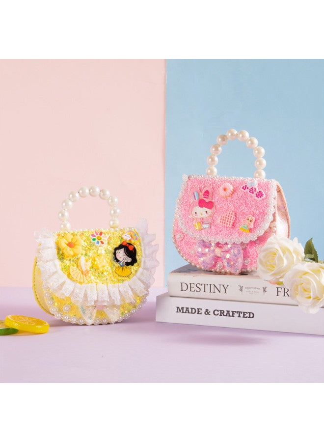 Qitong Fashion Satchel Handmade Diy Princess Handbag Girl's Backpack Satchel Toy Material Bag-Color:Fashion Shoulder Bag-yellow  - Image 5