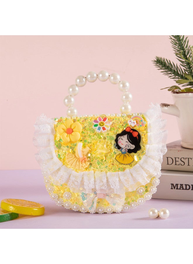 Qitong Fashion Satchel Handmade Diy Princess Handbag Girl's Backpack Satchel Toy Material Bag-Color:Fashion Shoulder Bag-yellow  - Image 1
