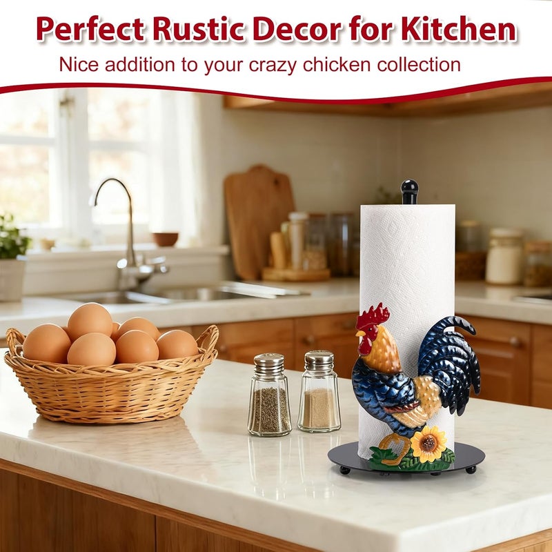 Shinlar Rooster Paper Towel Holder Countertop - Sunflower & Chicken Farmhouse Kitchen Decor and Accessories, Rustic Housewarming Gift for Rooster & Farmhouse Enthusiasts, Weighted Base - Image 3