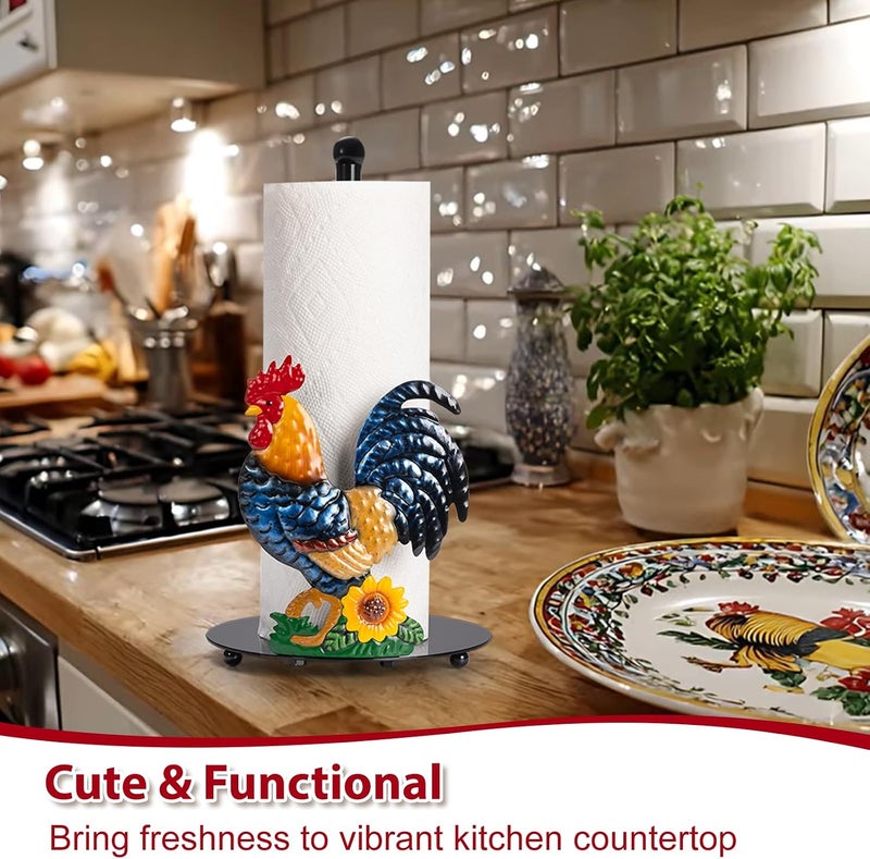 Shinlar Rooster Paper Towel Holder Countertop - Sunflower & Chicken Farmhouse Kitchen Decor and Accessories, Rustic Housewarming Gift for Rooster & Farmhouse Enthusiasts, Weighted Base - Image 5