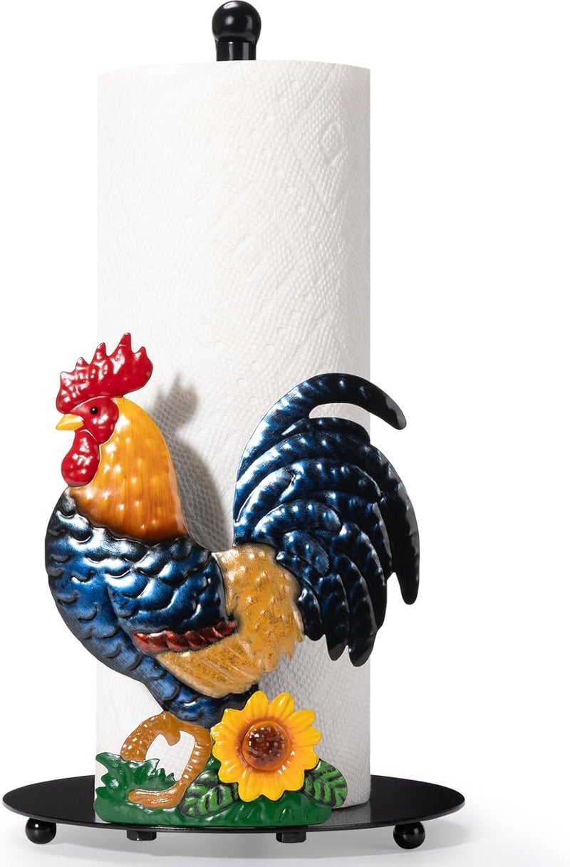 Shinlar Rooster Paper Towel Holder Countertop - Sunflower & Chicken Farmhouse Kitchen Decor and Accessories, Rustic Housewarming Gift for Rooster & Farmhouse Enthusiasts, Weighted Base - Image 1